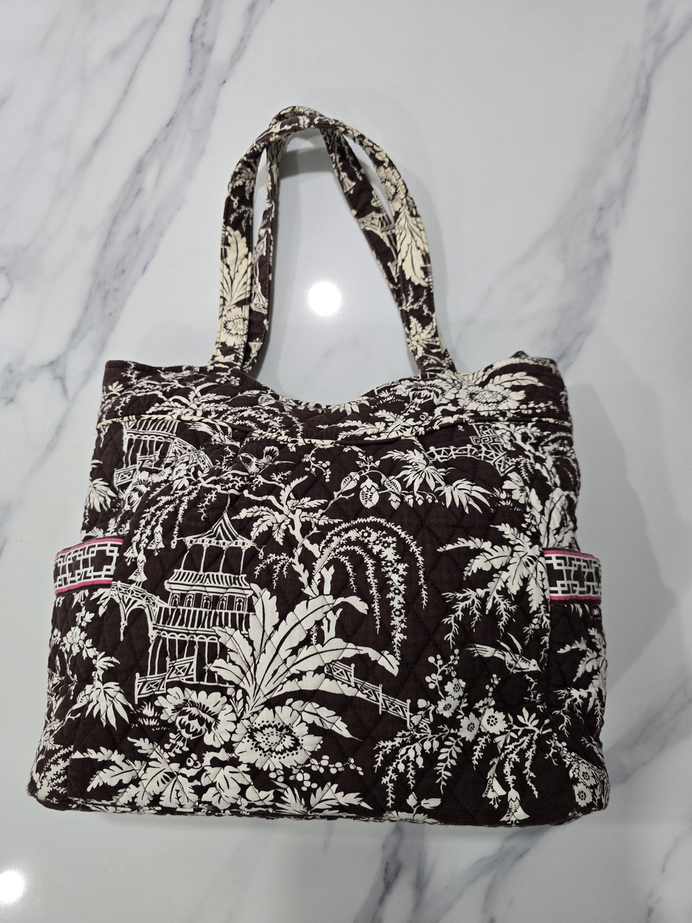 Vera Bradley Quilted Floral Tote in Brown and Cream - Picture 2 of 3